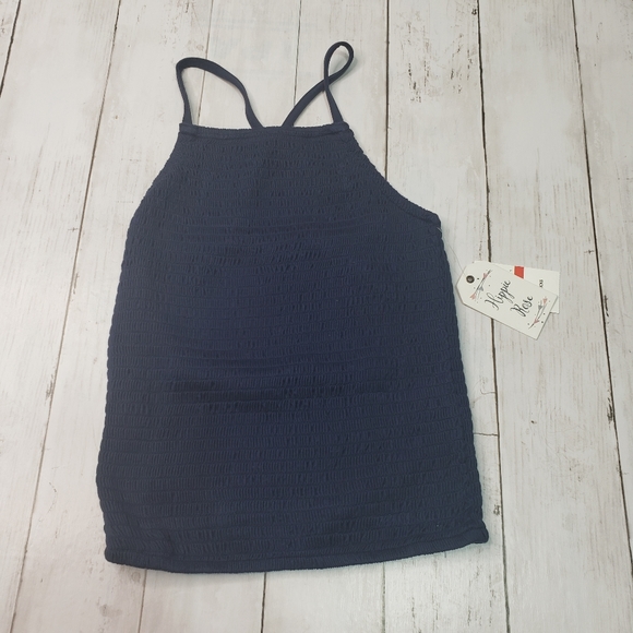 New! Hippie Rose Navy Blue Smocked Tank Top Sz XS - Picture 2 of 5